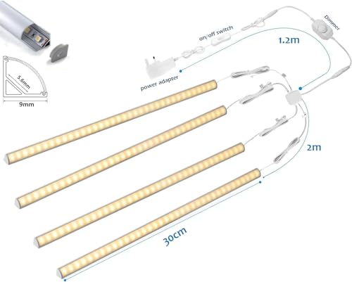 Dimmable Under Cupboard Lighting Kit - 4pcs 30cm V-Shape Ultra Slim LED Light Bars for Showcase Shelf Low Profile Seamless Illumination - 1200lm, 12W - Warm White 3000K - UK Plug - Cosy Home Interiors Dimmable Under Cupboard Lighting Kit - 4pcs 30cm V-Shape Ultra Slim LED Light Bars for Showcase Shelf Low Profile Seamless Illumination - 1200lm, 12W - Warm White 3000K - UK Plug - Image 3