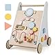 FANTASK 7 in 1 Lauflernwagen aus Holz, Lauflernhilfe mit Aufbewahrungsbox in Weiß, Montessori Baby Walker mit Spielbrett, Spiegel & Bauklötzen, Jungen und Mädchen ab 1 Jahr