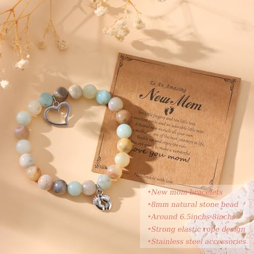 MOZAKA 2Pcs New Mom & Dad Gifts Healing Natural Stone Bracelets for Women Men, First Time Mom & Dad Essentials, Mother's Day Pregnancy Gifts for Expectant Moms3