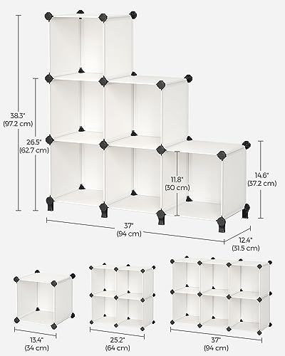 Image of SONGMICS 6 Cube Storage Organizer, Modular Bookshelf, DIY Closet Organizers and Storage, Plastic Stackable Shelves, 11.8 x 11.8 x 11.8 Inch Cubes, with Feet and Rubber Mallet, Cream White ULPC111M01