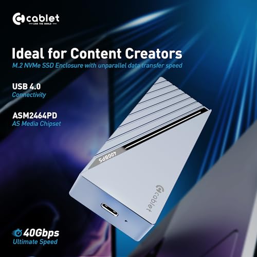 Image of Cablet 40Gbps M.2 NVMe SSD Enclosure USB 4.0, Fast USB C External SSD Case Cooling Fan, Aluminum Body, UASP & Trim, 8TB Max, Compatible with M & M+B Key, SSD Size 2230 /2242 /2260 /2280(SSD not included)