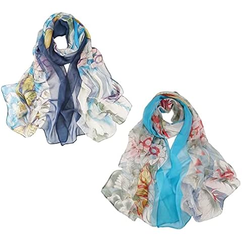 Acotavie 2 Pcs Scarfs for Women Lightweight Scarves Fashion Floral Print Shawls Holiday Gifts Scarf (Set 22) Cover