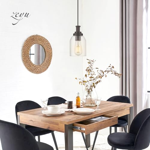 Image of zeyu 2 Pack Farmhouse Pendant Light Fixtures, Industrial Hanging Light for Kitchen Island, Clear Glass Shade, Oil Rubbed Bronze Finish, ZG33M1L-2 ORB