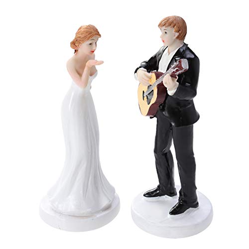 Toyvian Romantic Guitar Bride And Groom Cake Topper Elegant Cake Topper Figurine Wedding Decoration Figurine Resin Gift #TOP13