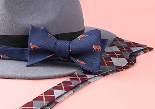 Image of HISDERN Bow Ties for Men Self Tie Animal Bowties Pocket Square Woven Silk Fun Bowtie Handkerchief Set for Wedding Party