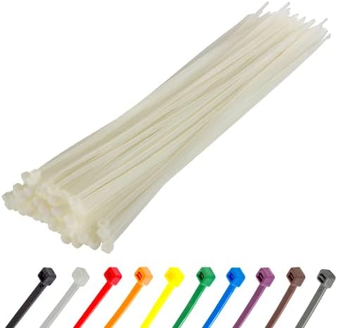 Gocableties White Cable Ties, 300mm x 3.6mm, Pack of 100, 12" Premium Nylon Zip Ties Clear/Natural, Multi-Purpose Plastic Tie Wraps, Secure Self-Locking Mechanism, for Home, Garden, Office and DIY