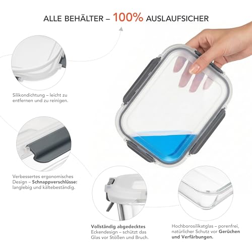 Frischhaltedosen aus Glas mit Deckel Glasbehälter mit deckel meal prep boxen glas Glasschüssel luftdicht Mikrowellen Ofen… – Ansicht 2
