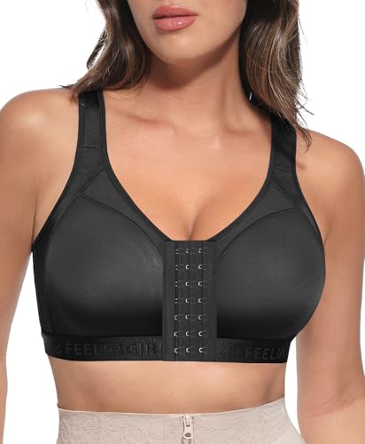 FeelinGirl Breast Augmentation Post Op Bra After Breast Surgery Support Compression Bras Black Large