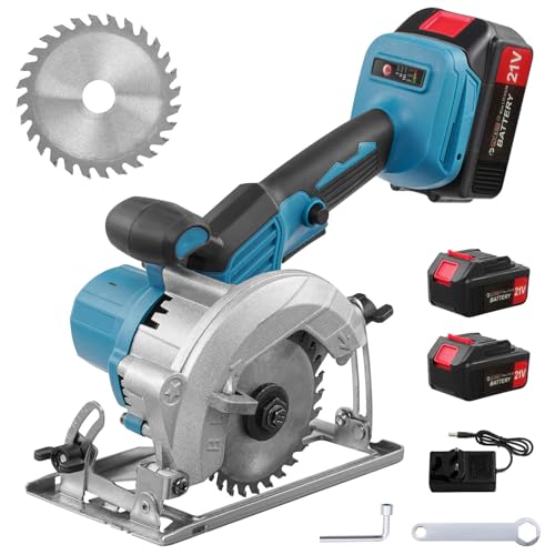 Cordless Circular Saw 7000RPM Mini Circular Saw with 2×2.0Ah Battery & Charger Cutting Depth 40mm Cutting Bevel Angle 0-45 18V Electric Saws for Wood Tile Metal Plastic