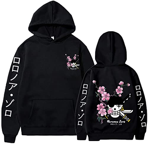 PANOZON Sudadera Anime Figuras de Roronoa Zoro Camiseta Manga Larga para Hombre (2XL, A-Negro-1)