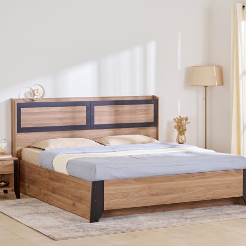 Image of Home Centre Helios Amberly Queen Bed |Engineered Wood with Box Storage Queen Bed| (Brown) |1 Year Warranty