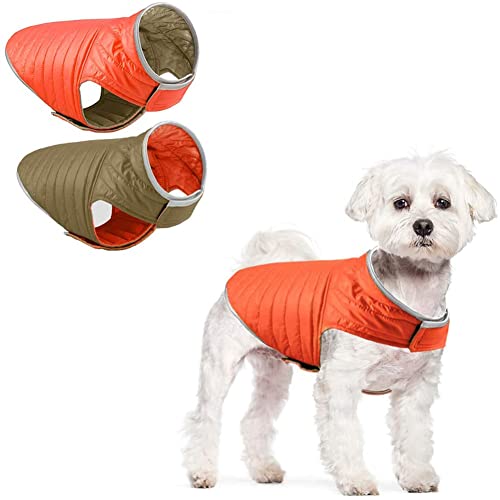 FUNAT Reversible Extra Warm Dog Coat, Light Down Double-Sided Pet Cotton Coat, Adjustable Lightweight Dog Puffer Jacket for Small Medium Dogs