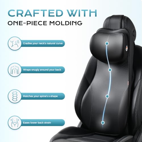 Image of Coverado 2-in-1 Lumbar Support with Car Headrest Pillow, Adjustable-Height Velcro Design Car Neck Support Pillow for Driving Seat, Ergonomic Memory Foam Car Back Support Pillow for Pain Relief, Black