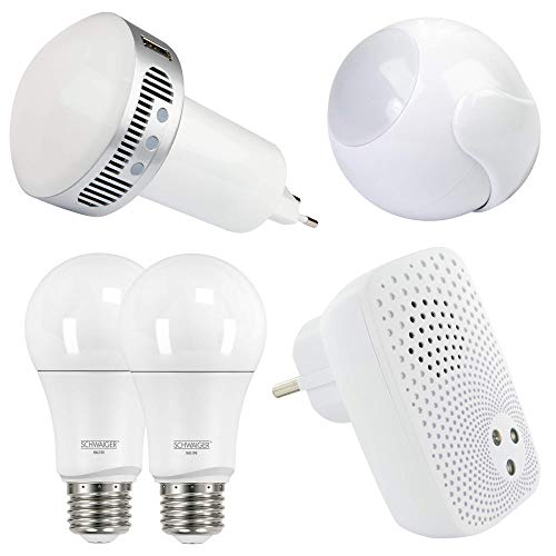 Bild zu SCHWAIGER -6115- Smart Home Starter Set | mehr Sicherheit | intelligentes Zuhause mit App Steuerung | zentrale Steuereinheit | Sirene | Mehrfach Sensor | 2 LED Lampen E27 Warmweiß