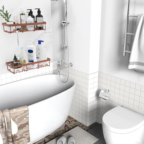 Image of Moforoco Shower Caddy Shelf Organizer Rack, Self Adhesive Black Bathroom Shelves Basket, Home Farmhouse Wall Inside Organization and Storage Decor Rv Accessories, First Camper Apartment Essentials