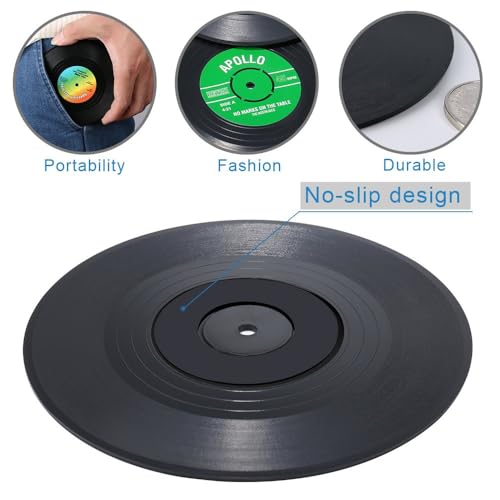 Image of MTROYALDIA Record Coasters for Drinks, Funny, Absorbent, Novelty 6 Pieces Vinyl Disk Coasters, Effective Protection of The Desktop to Prevent Damage- 4.1 Inch