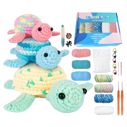 Genérico Kit de ganchillo de animales marinos - Modelo de tortuga marina de 3 piezas | de Ganchillo Infantil con Vídeo Tutoriales | Creación Aprendizaje Creatividad, Set Amigurumi para princip