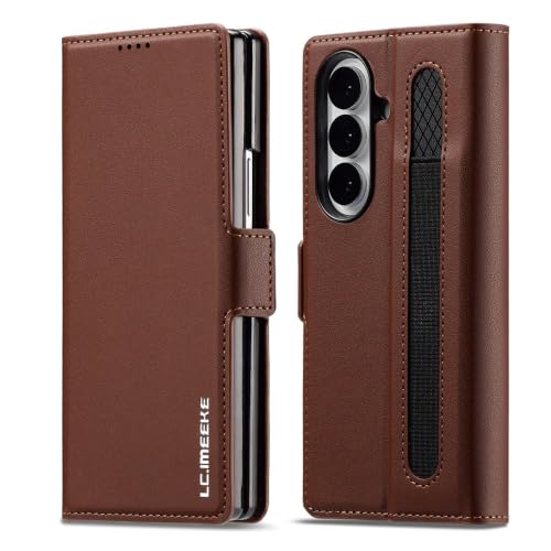 Étui Galaxy Z Fold 3 marron en cuir avec fente carte | Housse clapet