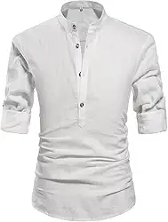 Camisa linho gola padre masculina, camisa de botao luxo, camiseta para homem moderno