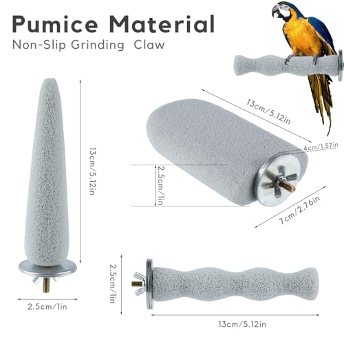 Image of 3PCS Bird Beak Grinding Stone, Natural Pumice Bird Parrot Cage Perch Stand Platform Foot Claws Trimmer Toys for Budgies, Parakeets, Cockatiels, Conures
