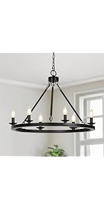 Lustre Rústico Preto, Lustre Roda de Carroça de 6 Lâmpadas com Altura Ajustável, Luminária para Sala de Jantar...