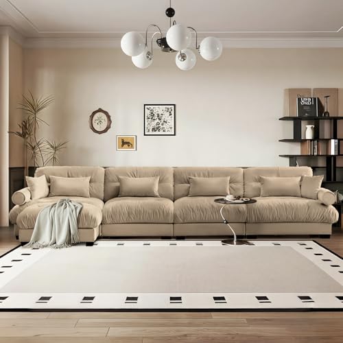 Image of SoarFlash 166 inch Sectional Couches for Living Room, L Shaped Sofa Couch with Velvet Fabric, 4 Seat Modern Sofa with Ottoman, Removable Pillows for Apartment, Brown