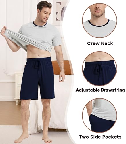 Image of NACHILA Men's Pajama Set, Cooling Bamboo Viscose Short Sleeve Top & Shorts
