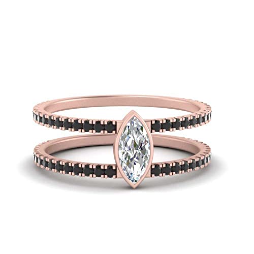 Bague marquise serti clos anti-accrocs plaqué or rose durable