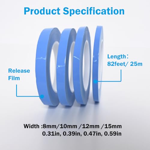 Image of Thermal Adhesive Tape Double Side 0.31 inch, 0.39 inch, 0.47 inch, 0.59 inch x 82feet Conductive Tape 4 Rolls Apply for Coolers, Heat Sink, LED Strips, Computer CPU, GPU, Led Light Strips Mounting Tape