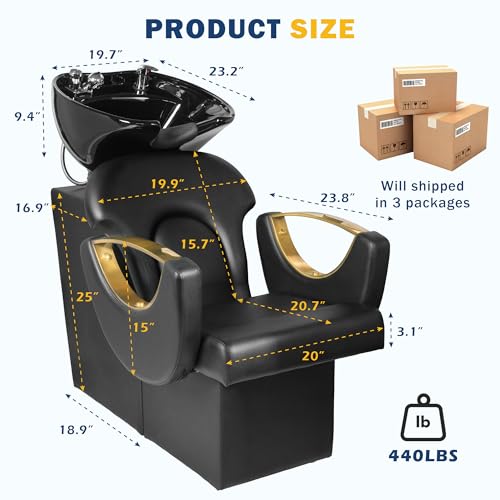 Image of Backwash Shampoo Station Chair for Salon, Adjustable Porcelain Ceramic Hair Wash Bowl, Shampoo Bowl for Spa Beauty Hair Salon Home Equipment