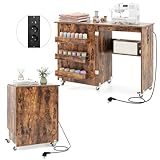 GIANTEX Nähtisch mit Ladestation, Nähmaschinentisch klappbar, Nähschrank mit Rollen, Nähmaschinenschrank Holz mit Stauraum, Nähtisch für Nähmaschine, Mehrzwecktisch 116 x 41 x 78 cm (Rustikal Braun)