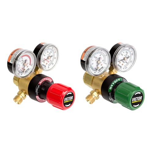 TWSupply Regulator Set for Victor G150 Welding & Cutting Torches Oxygen CGA-540 (0781-4241) & Acetylene CGA-200 (0781-4240) A Size Hose Connections (3/8-24)