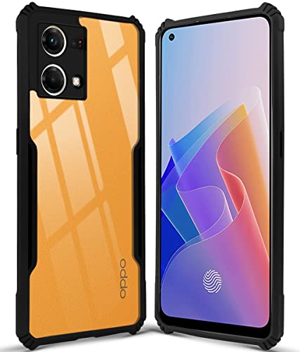 Image of Jkobi Back Cover Case for Oppo Reno7 | Reno 7 4G (Crystal Glass Back | Camera Protection | Shockproof Bumpers | Professional Black)