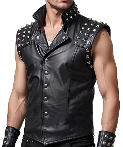Mens Rock Punk Studded Leather Vest