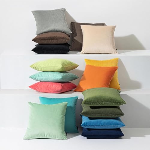 Phantoscope Pack of 2 Christmas Velvet Decorative Throw Decorative Pillow Cover Soft Solid Square Cushion Case for Couch Christmas Green 18 x 18 inches 45 x 45 cm
