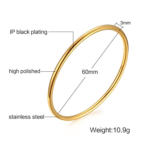 Hiixhc 14K Gold Plated Bangle Bracelet - 3Mm Stackable Bangles Bracelet Stainless Steel Thin Round Bracelet Set For Women Girls, Set Of 3 #TOP1