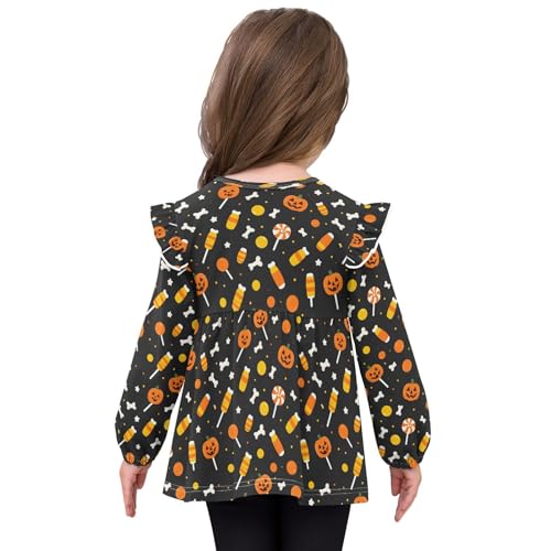 Candy Pumpkin Black Girls Shirts Cotton Long Sleeve Ruffle Toddler Tee Tops4