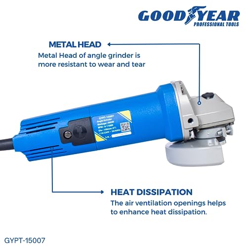 Image of Goodyear Angle Grinder Machine, 900W, 4 inch(100mm), 11000 RPM, 3 Position Auxilary Handle For Grinding, Angle Grinder Machine For Metal Working, Grinding, Polishing & Cutting, Home & DIY Use, Copper