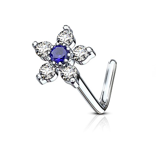FIFTH CUE 20G 6 CZ Flower Top 316L Surgical Steel L Bend Stud Nose Ring