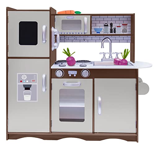 Preescolar, Toy Kids House Cocina de Madera Ultimate Expresso, Cocinita de Juguete para Niños, Color Café, con Refrigerador y Amplios Espacios para Almacenar, Cocina de...