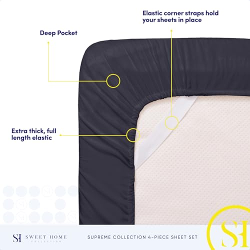 California King Sheet Sets - Breathable Luxury Sheets with Full Elastic & Secure Corner Straps Built In - 1800 Supreme Collection Deep Pocket Bedding, Sheet Set, EXTRA DEEP pocket - Cal King, Navy