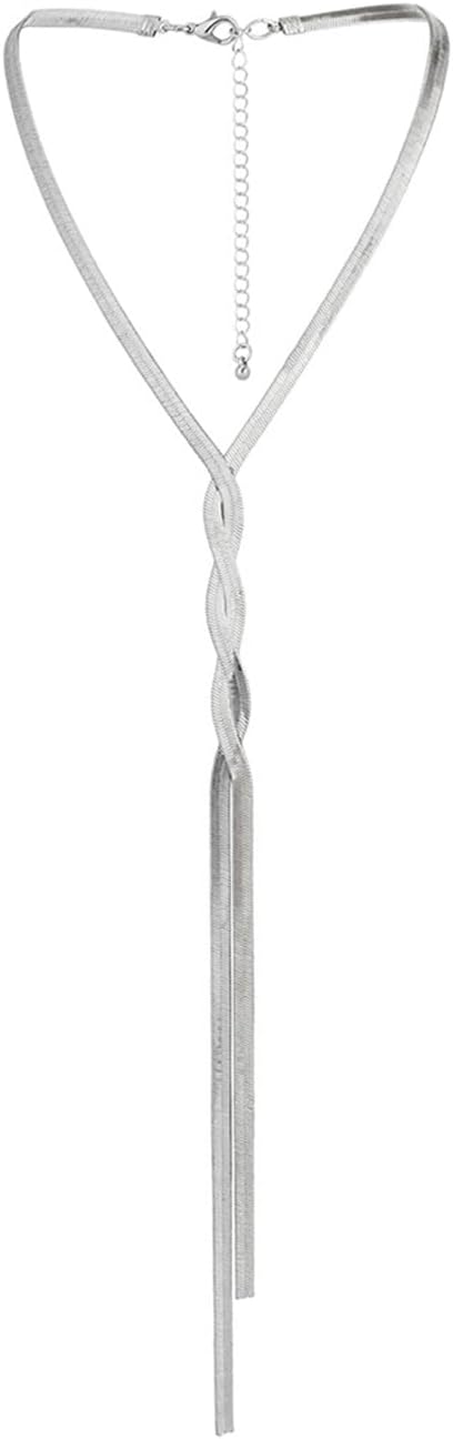 Long Gold Statement Choker Necklace for Women Chunky Herringbone Y Necklace Twisted Snake Bone Chain Necklace Birthday Jewelry Gifts for Her - Image 9