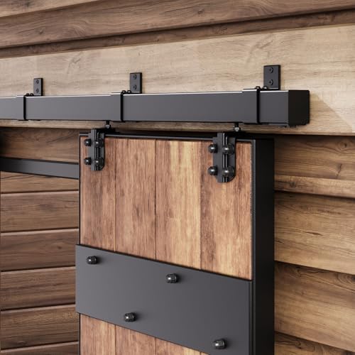Easelife 12FT Exterior Sliding Barn Door Hardware Kit, Box Rail Track, 450lb Capacity, Black Weather-Resistant Steel, Wall Mount System for Outdoor Use, Fit Single 72in Door
