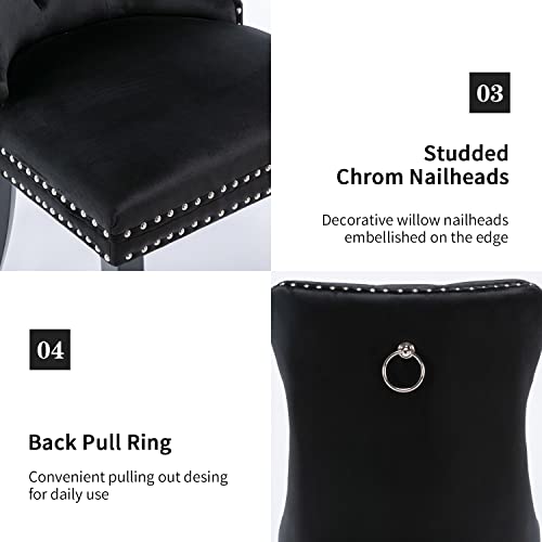 Velvet Dining Chairs Set Of 6, Modern Upholstered Dining Room Chairs With Ring Pull Trim And Button Back,Luxury Tufted Dining Chair For Living Room,Kitchen(Black) #TOP5