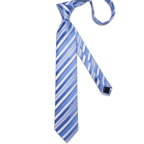 Image of DiBanGu Striped Tie Set for Men Silk Woven Plaid Necktie and Pocket Square Cufflinks Business Wedding