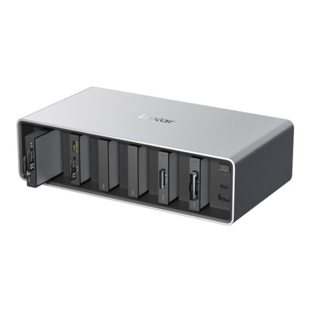 Lexar Professional Workflow HR2 Hub Thunderbolt 2 con Baia a 6 Moduli, Trasferimento Dati Ultra-​Veloce per Lettori di Schede e SSD Lexar Workflow, Compatibile con Mac e PC, Corpo in Alluminio