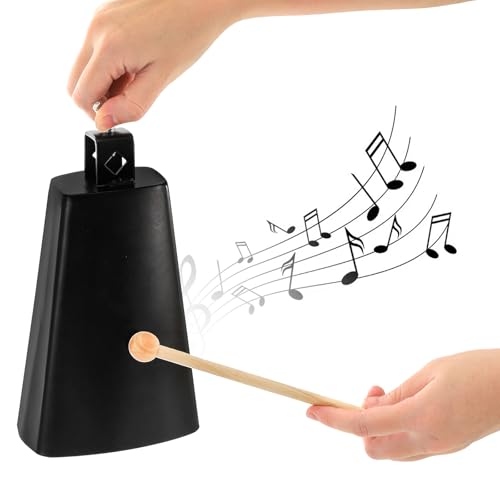image for Acshio 2 Pack Metal Steel Cow Bells, 7 Inch Cowbell Noise Makers with 