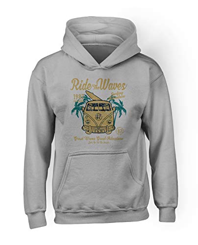 RiotBunny Ride The Waves Surfing Adventure Passion Hobby Vanlife Artwork Uomo Felpa con Cappuccio Grigio Large