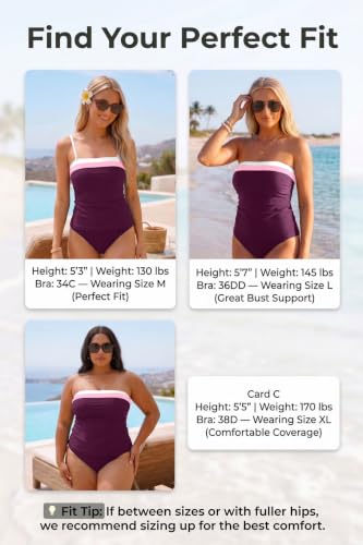 Image of Daci Womens Strapless Tankini Swimsuits- 2 Piece Tummy Control Tankini Swimsuit Bandeau Tankini Tops with Bottoms