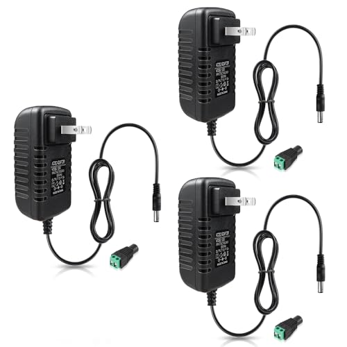 Image of 12V Power Supply, 12 Volt 3A 36W DC Power Supply, Black LED Power Adapter, AC 110V to 12V Wall Mounted Transformer Plug for LED Strip Lights with 5.5 /2.1 DC Female Connector, 3 Pack